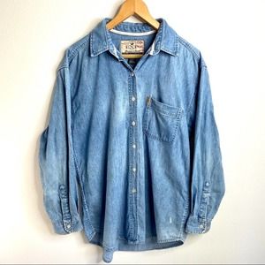 Vintage 80s Express Denim Chambray Button Down Top
